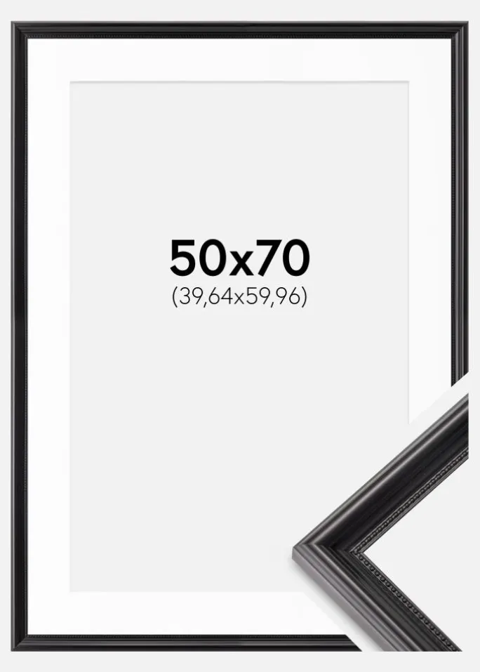 Ramme Gala Sort 50x70 cm - Passepartout Hvid 16x24 inches