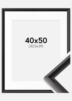 Ramme Gala Sort 40x50 cm - Passepartout Hvid 31,5x40 cm