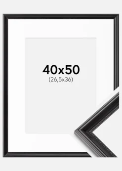 Ramme Gala Sort 40x50 cm - Passepartout Hvid 27,5x37 cm