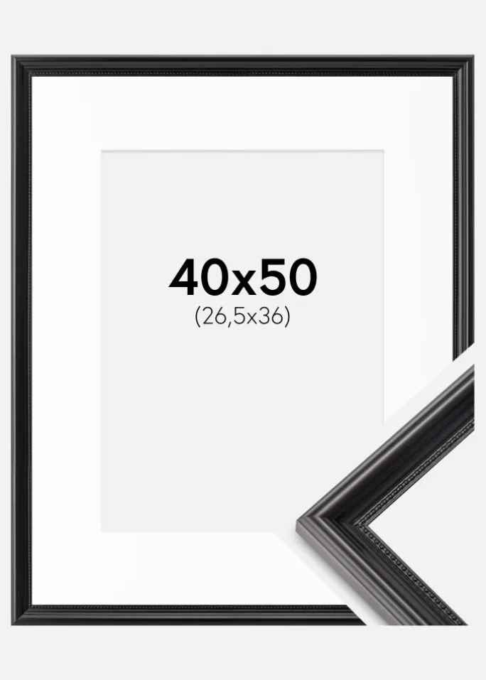 Ramme Gala Sort 40x50 cm - Passepartout Hvid 27,5x37 cm