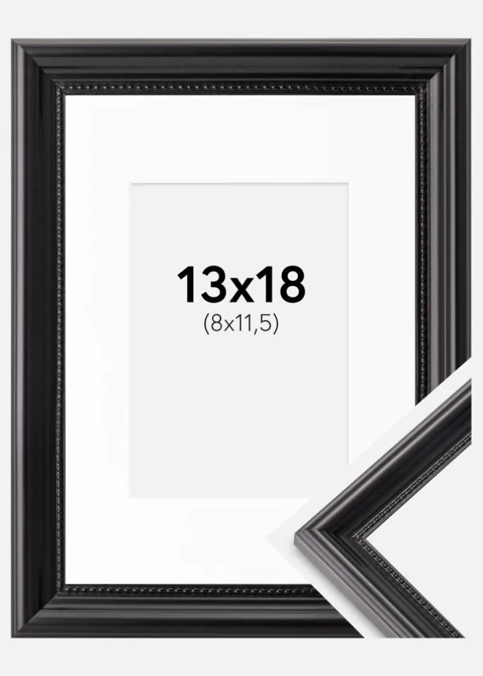 Ramme Gala Sort 13x18 cm - Passepartout Hvid 9x12 cm
