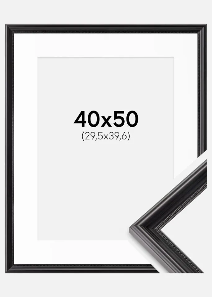 Ramme Gala Sort 40x50 cm - Passepartout Hvid 12x16 inches