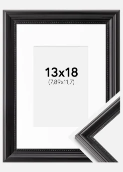 Ramme Gala Sort 13x18 cm - Passepartout Hvid 3,5x5 inches