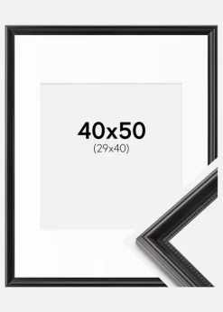 Ramme Gala Sort 40x50 cm - Passepartout Hvid 30x41 cm