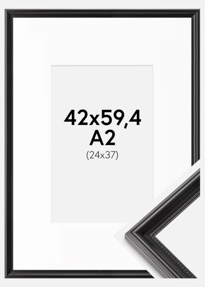 Ramme Gala Sort 42x59,4 cm (A2) - Passepartout Hvid 25x38 cm
