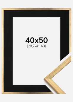 Ramme Galant Guld 40x50 cm - Passepartout Sort 29,7x42 cm (A3)