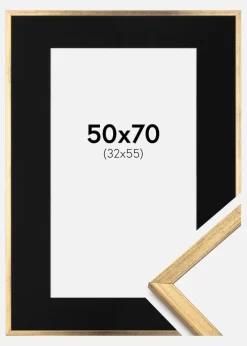 Ramme Galant Guld 50x70 cm - Passepartout Sort 33x56 cm