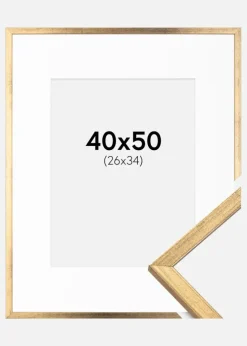 Ramme Galant Guld 40x50 cm - Passepartout Hvid 27x35 cm