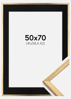 Ramme Galant Guld 50x70 cm - Passepartout Sort 42x59,4 cm (A2)