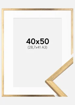 Ramme Galant Guld 40x50 cm - Passepartout Hvid 29,7x42 cm (A3)
