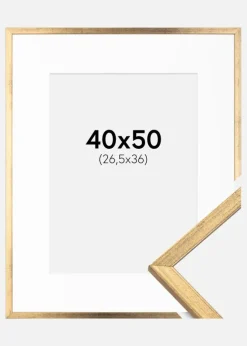 Ramme Galant Guld 40x50 cm - Passepartout Hvid 27,5x37 cm