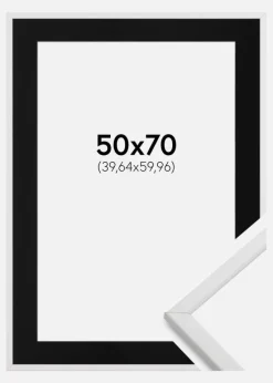 Ramme Galant Hvid 50x70 cm - Passepartout Sort 16x24 inches