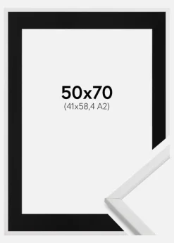Ramme Galant Hvid 50x70 cm - Passepartout Sort 42x59,4 cm (A2)