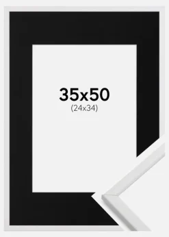 Ramme Galant Hvid 35x50 cm - Passepartout Sort 25x35 cm