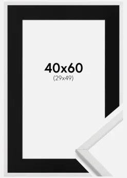 Ramme Galant Hvid 40x60 cm - Passepartout Sort 30x50 cm