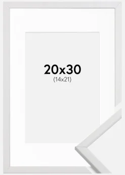 Ramme Galant Hvid 20x30 cm - Passepartout Hvid 15x22 cm