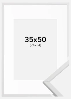 Ramme Galant Hvid 35x50 cm - Passepartout Hvid 25x35 cm