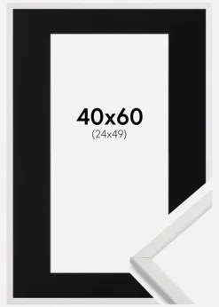 Ramme Galant Hvid 40x60 cm - Passepartout Sort 25x50 cm