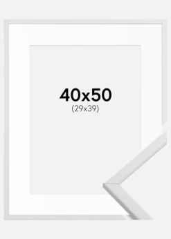 Ramme Galant Hvid 40x50 cm - Passepartout Hvid 30x40 cm