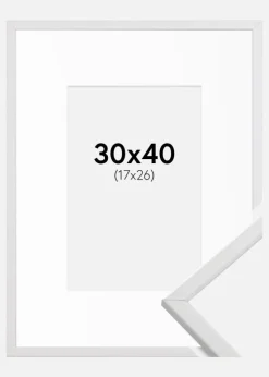 Ramme Galant Hvid 30x40 cm - Passepartout Hvid 18x27 cm