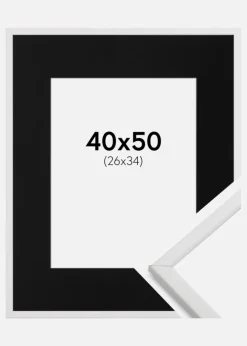 Ramme Galant Hvid 40x50 cm - Passepartout Sort 27x35 cm