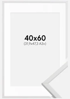 Ramme Galant Hvid 40x60 cm - Passepartout Hvid 32,9x48,3 cm (A3+)