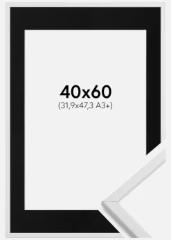 Ramme Galant Hvid 40x60 cm - Passepartout Sort 32,9x48,3 cm (A3+)