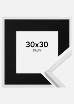 Ramme Galant Hvid 30x30 cm - Passepartout Sort 20x20 cm