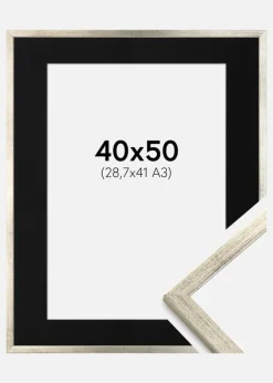 Ramme Galant Sølv 40x50 cm - Passepartout Sort 29,7x42 cm (A3)