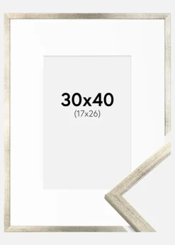 Ramme Galant Sølv 30x40 cm - Passepartout Hvid 18x27 cm