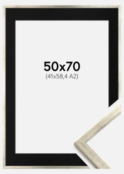 Ramme Galant Sølv 50x70 cm - Passepartout Sort 42x59,4 cm (A2)