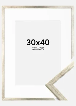 Ramme Galant Sølv 30x40 cm - Passepartout Hvid 21x30 cm
