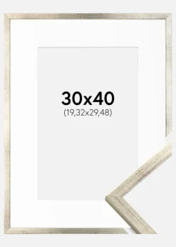 Ramme Galant Sølv 30x40 cm - Passepartout Hvid 8x12 inches