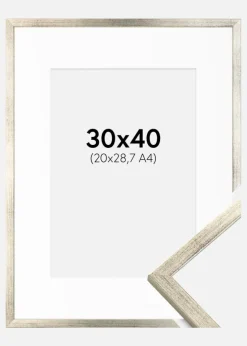 Ramme Galant Sølv 30x40 cm - Passepartout Hvid 21x29,7 cm (A4)