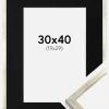 Ramme Galant Sølv 30x40 cm - Passepartout Sort 20x30 cm