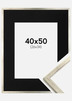 Ramme Galant Sølv 40x50 cm - Passepartout Sort 27x35 cm