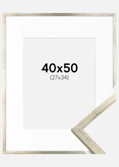 Ramme Galant Sølv 40x50 cm - Passepartout Hvid 28x35 cm