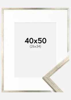 Ramme Galant Sølv 40x50 cm - Passepartout Hvid 27x35 cm