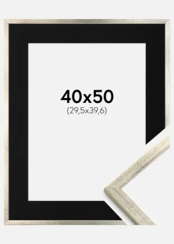 Ramme Galant Sølv 40x50 cm - Passepartout Sort 12x16 inches