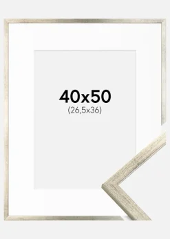 Ramme Galant Sølv 40x50 cm - Passepartout Hvid 27,5x37 cm