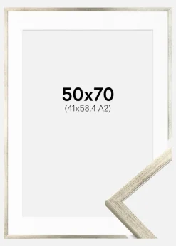 Ramme Galant Sølv 50x70 cm - Passepartout Hvid 42x59,4 cm (A2)