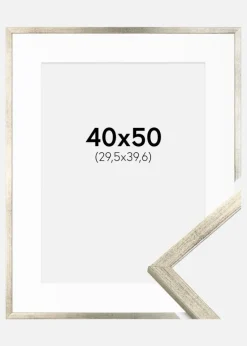 Ramme Galant Sølv 40x50 cm - Passepartout Hvid 12x16 inches