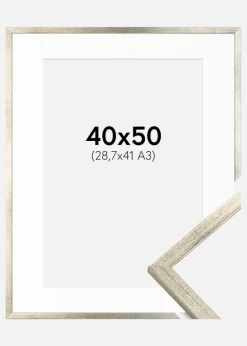 Ramme Galant Sølv 40x50 cm - Passepartout Hvid 29,7x42 cm (A3)