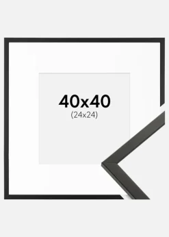 Ramme Galant Sort 40x40 cm - Passepartout Hvid 25x25 cm