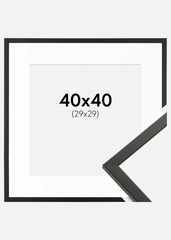 Ramme Galant Sort 40x40 cm - Passepartout Hvid 30x30 cm