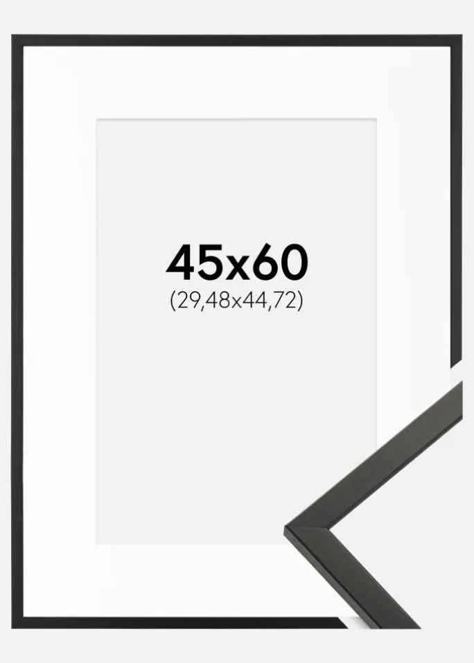 Ramme Galant Sort 45x60 cm - Passepartout Hvid 12x18 inches