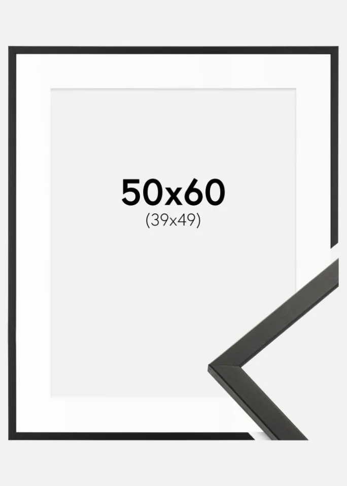 Ramme Galant Sort 50x60 cm - Passepartout Hvid 40x50 cm