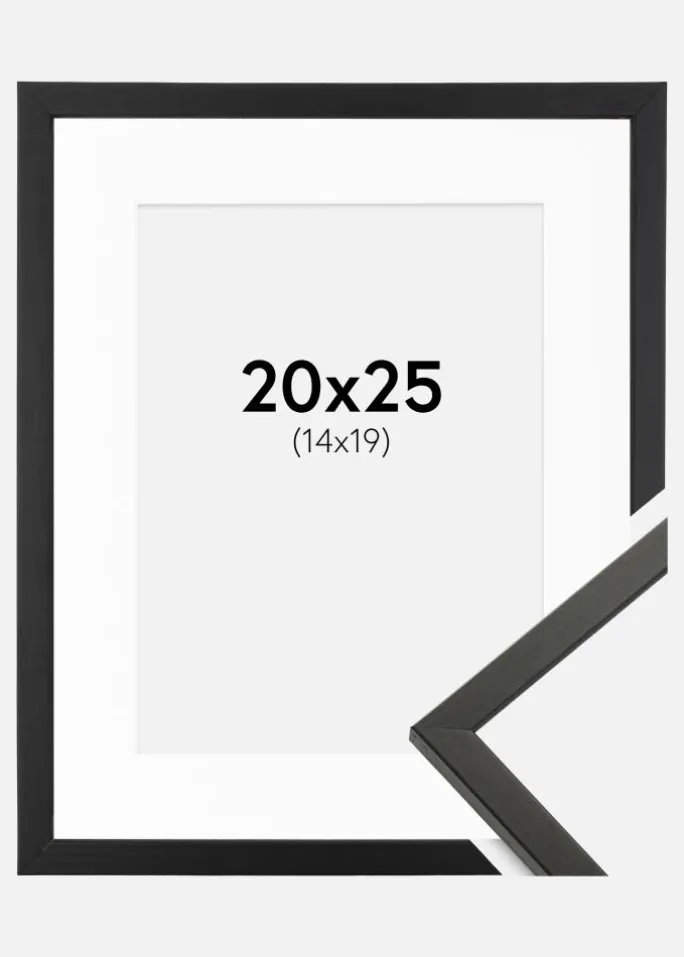 Ramme Galant Sort 20x25 cm - Passepartout Hvid 15x20 cm