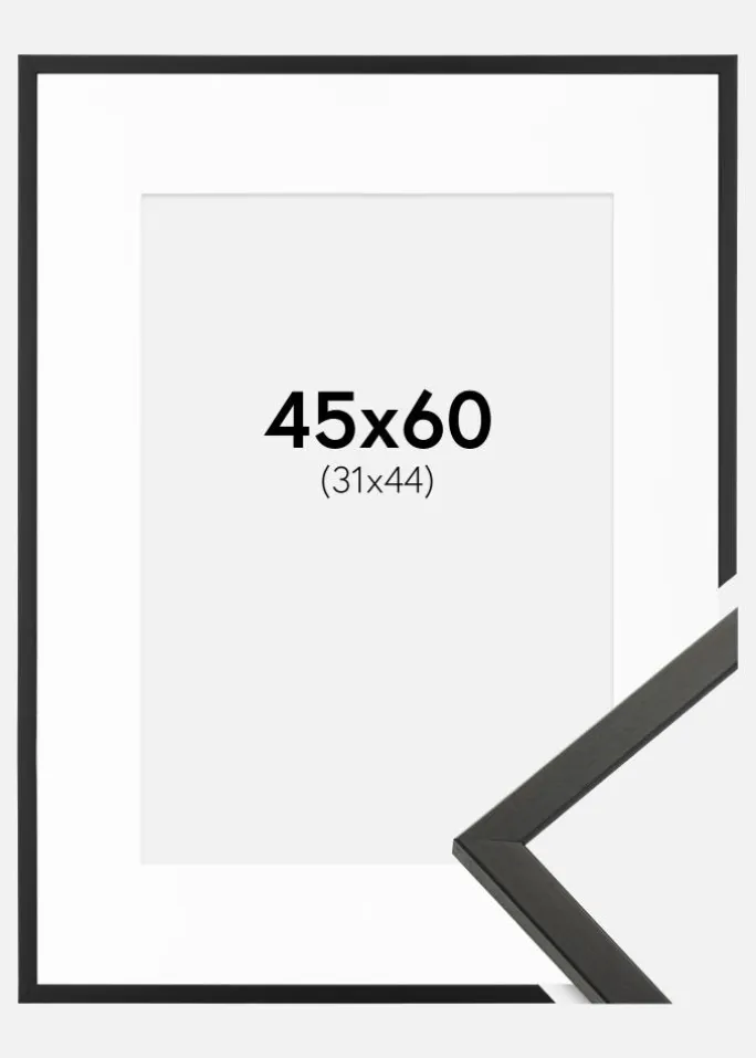 Ramme Galant Sort 45x60 cm - Passepartout Hvid 32x45 cm