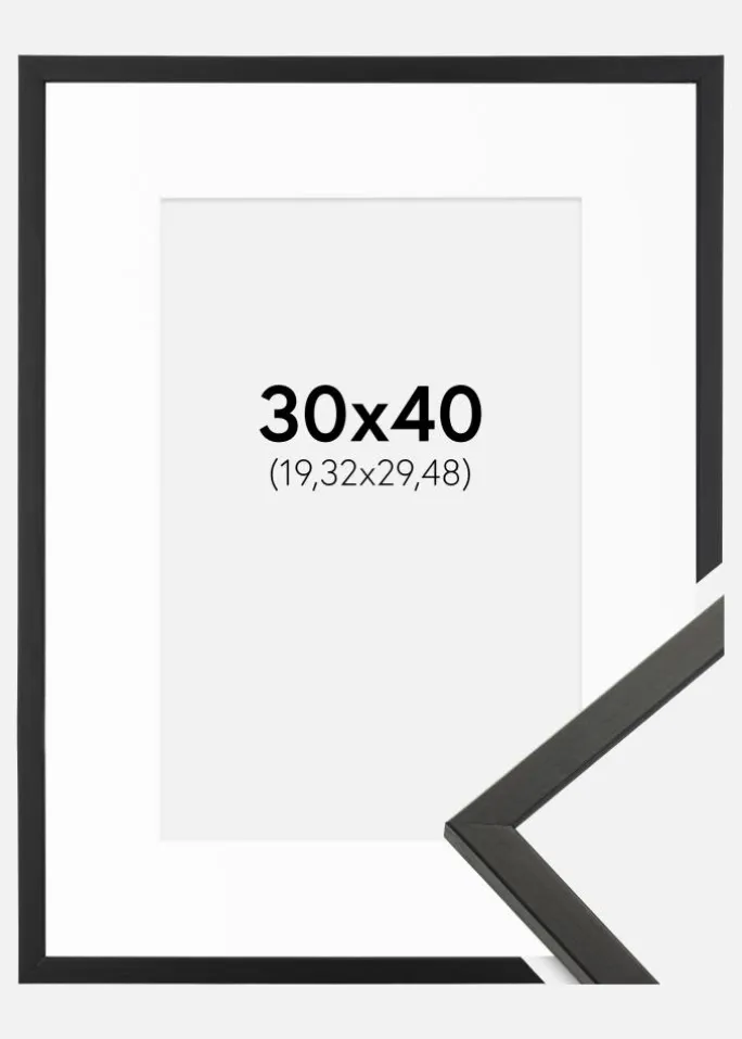 Ramme Galant Sort 30x40 cm - Passepartout Hvid 8x12 inches